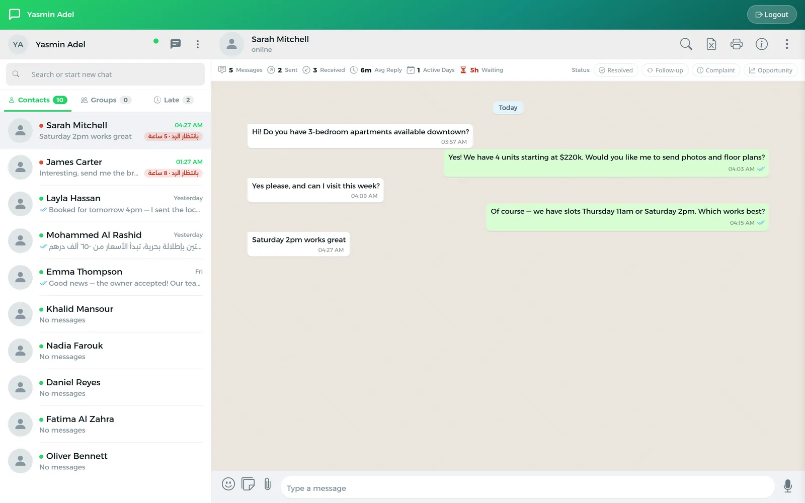 OverOn WhatsApp team chat interface